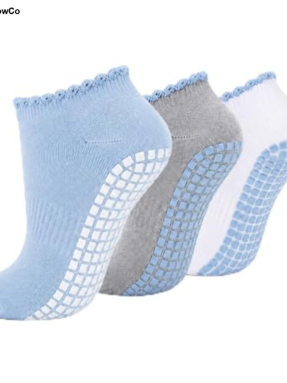 3 Pack Ruffle Pilates Socks with Grips Non Slip Ankle Yoga Barre